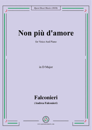 Falconieri-Non più d'amore,in D Major,for Voice and Piano (arr. MSM)