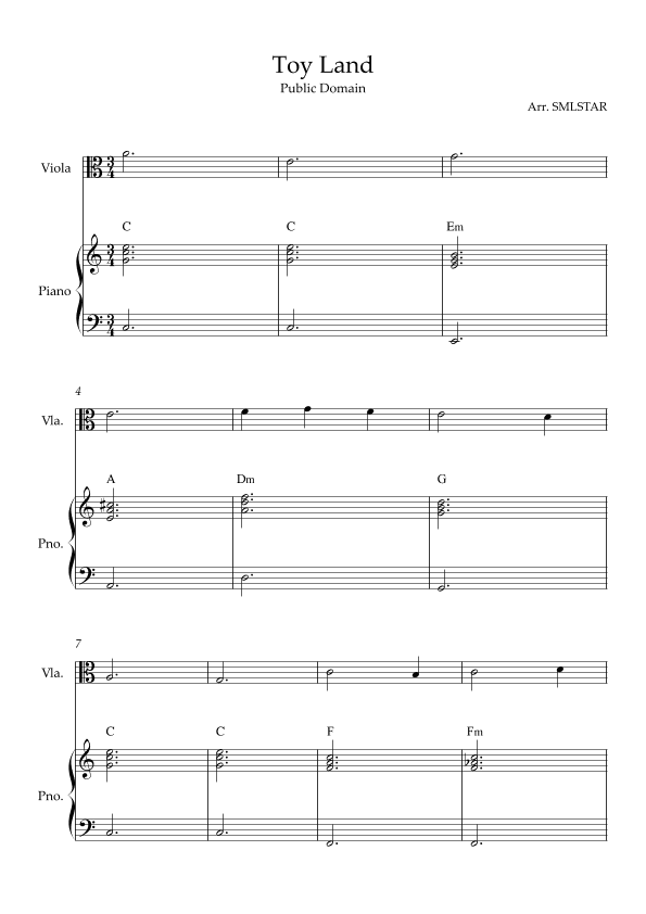 Toy Land VIOLA and PIANO sheet music (arr. SMLStar)