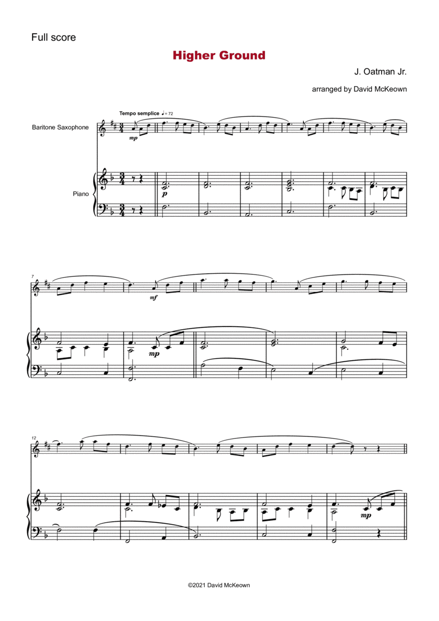 Higher Ground, Gospel Hymn for Baritone Saxophone and Piano (arr. David McKeown)