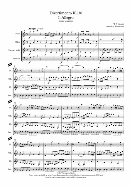 Mozart: Divertimento in F "Salzburg Symphony No.3" K138 Mvt.1 - wind quartet (arr. Ray Thompson)