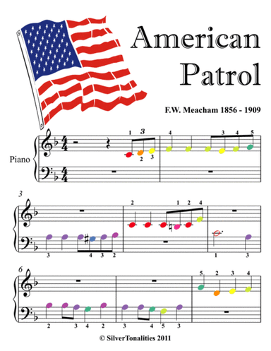 American Patrol Beginner Piano Sheet Music with Colored Notes (arr. SilverTonalities)