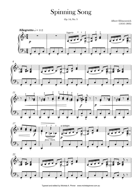 Spinning Song (Op 24, No 5) by Ellmenreich (arr. Michela A. Pinner)
