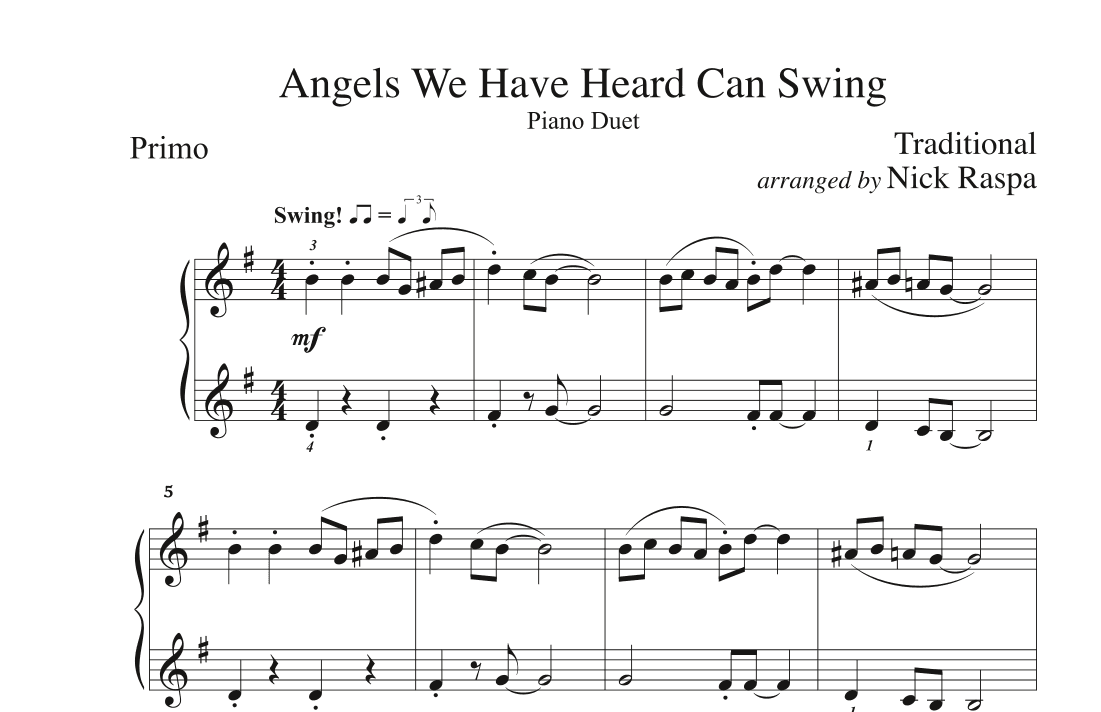 Angels We Have Heard Can Swing (1 piano 4 hands) Primo (arr. Nick Raspa)