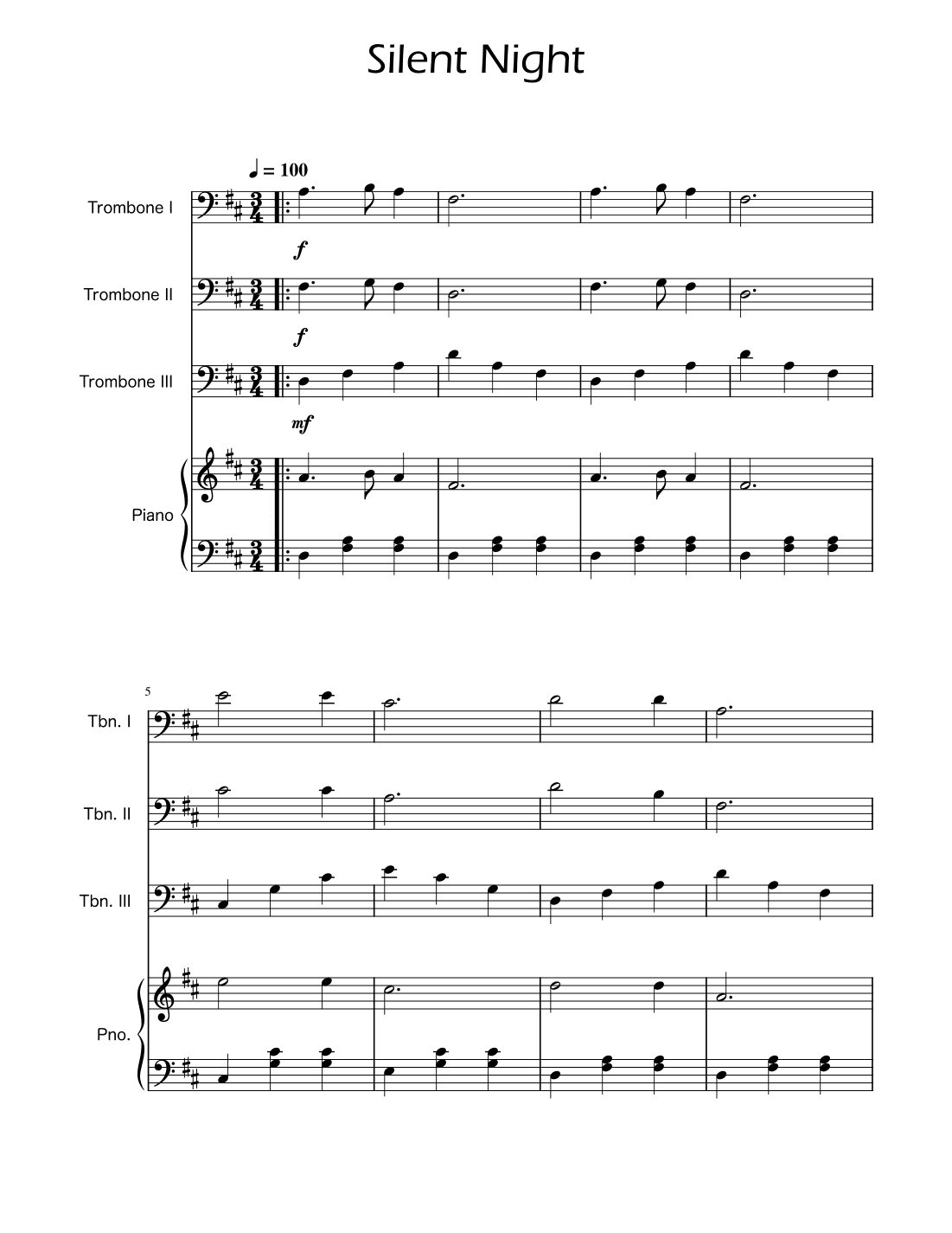 Silent Night - Trombone Trio w/ Piano (arr. Ygor Nunes)