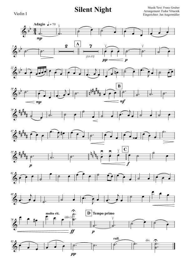 Silent Night / Stille Nacht (Full Orchestra+Solo Vocal) (arr. Jan Angermüller)