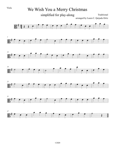 We Wish A Merry Christmas-simplified for beginner viola. VIOLA PART FOR PLAY-ALONG TRACK (arr. Laura C. Quijada Ortíz)