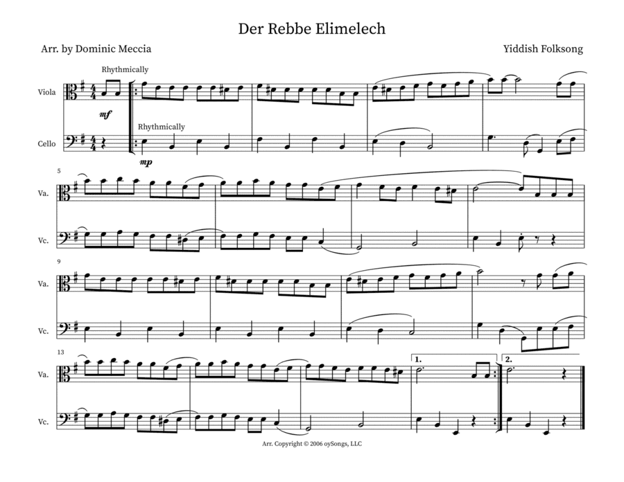 Der Rebbe Elimelech (the Rebbe Elimelech) (arr. Dominic Meccia)