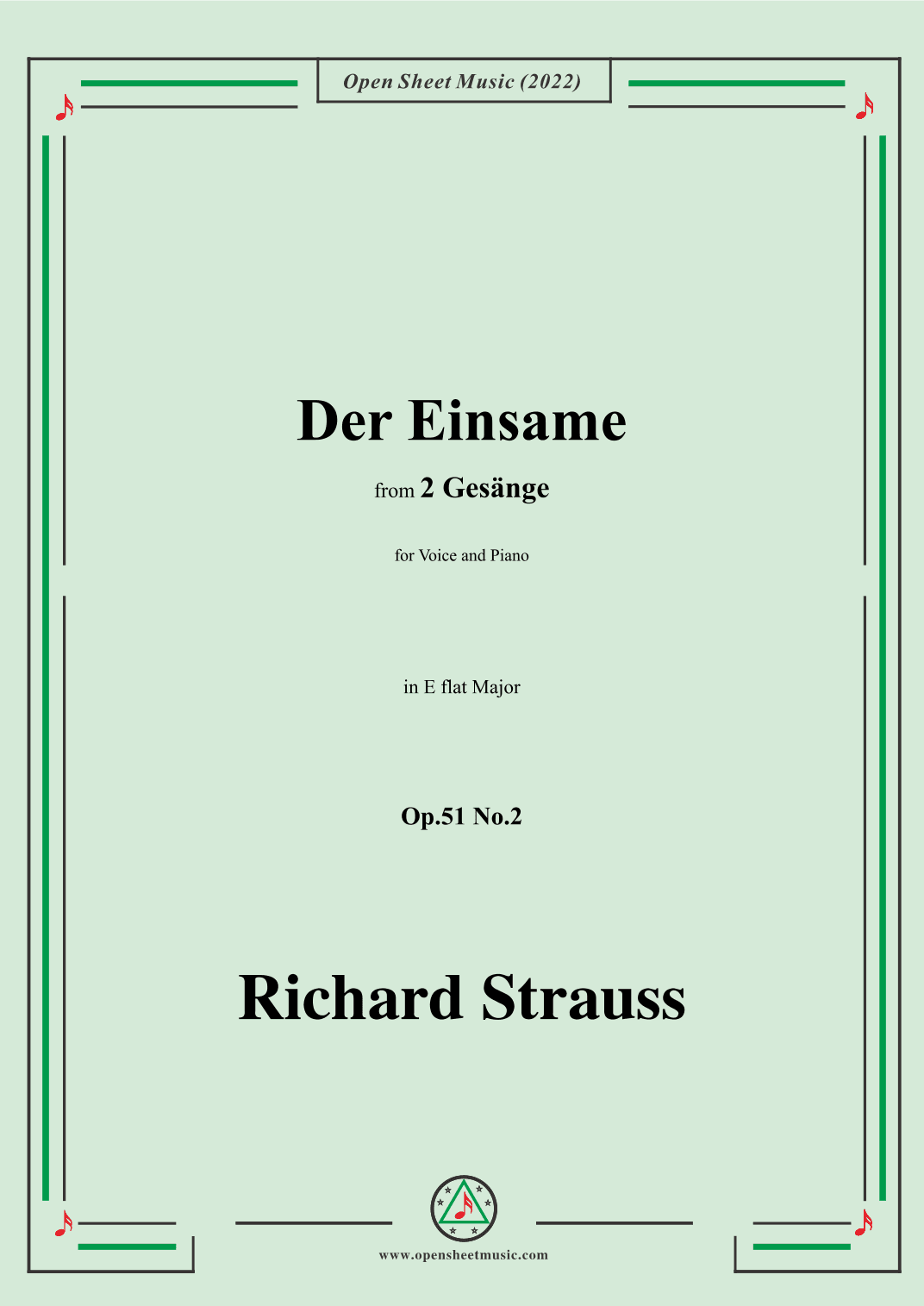 Richard Strauss-Der Einsame,in E flat Major,Op.51 No.2 (arr. OSM Press)