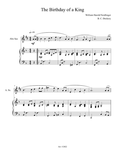 The Birthday of a King (Alto Sax Solo with Piano Accompaniment) (arr. B. C. Dockery)