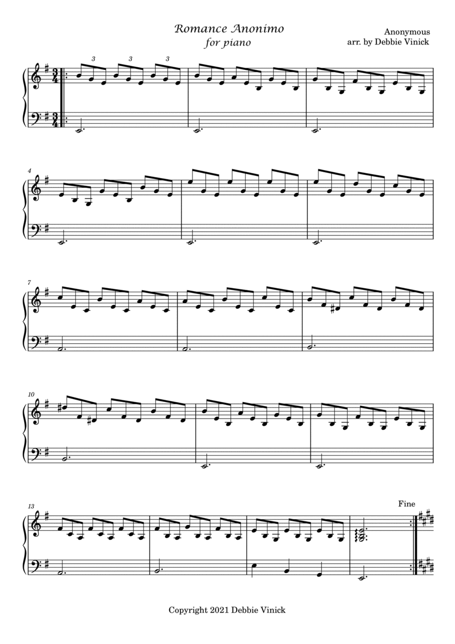 Romance Anonimo (Spanish Romance) (arr. Debbie Vinick)