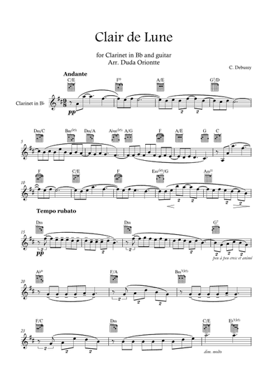 Clair de Lune  (Clarinet in Bb - With guitar TABS) (arr. Duda Oriontte)