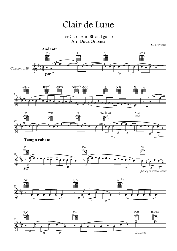 Clair de Lune  (Clarinet in Bb - With guitar TABS) (arr. Duda Oriontte)