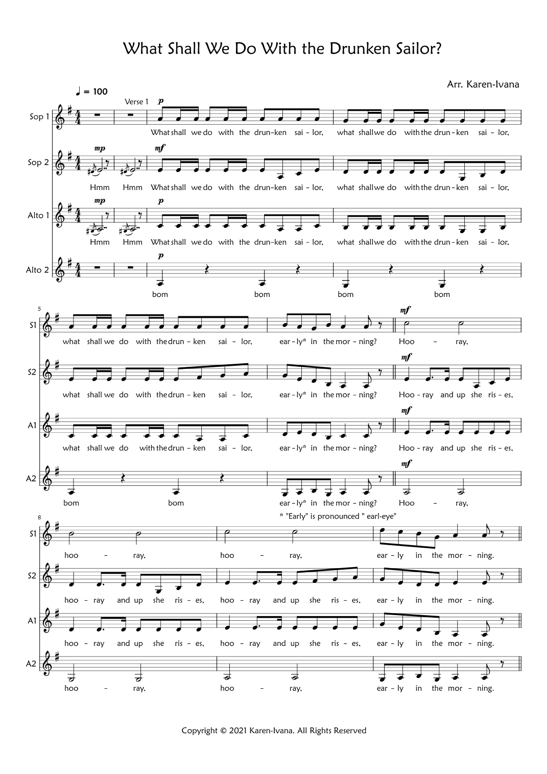 What Shall We Do with the Drunken Sailor? (arr. Karen Ivana)