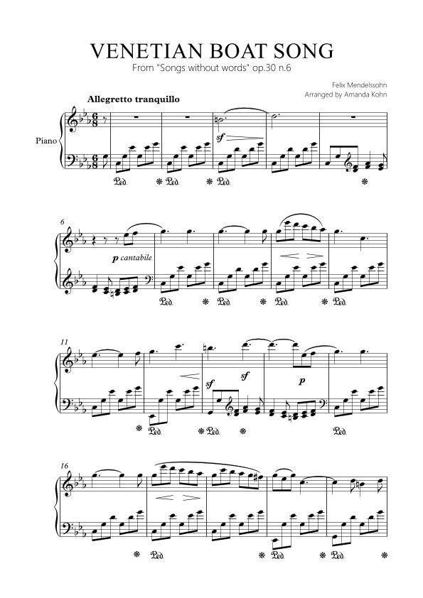 Venetian Boat song  op.30 n.6 (Cm) (arr. Amanda Kohn)