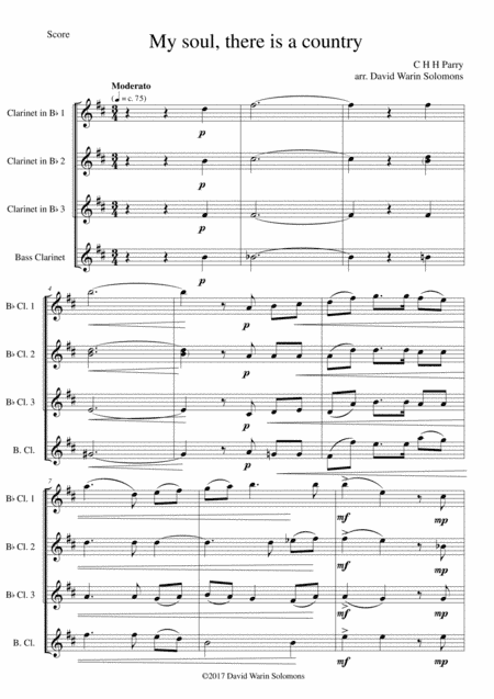 My soul, there is a country for clarinet quartet (arr. David Warin Solomons)