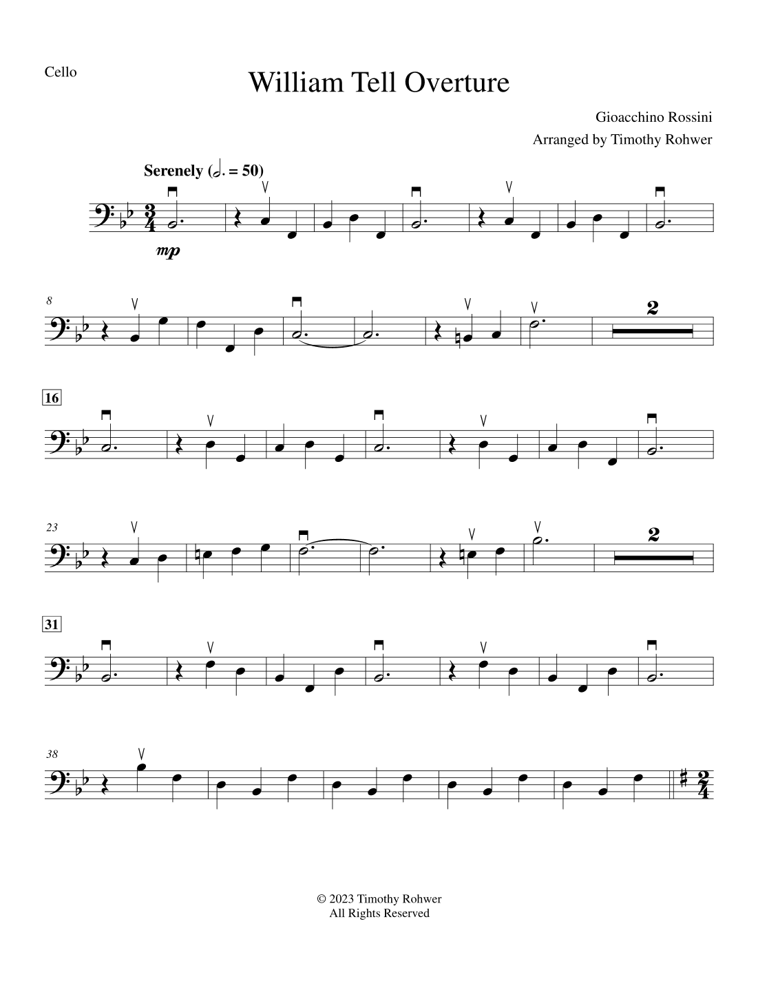 William Tell Overture - Cello Solo (arr. Timothy Rohwer)