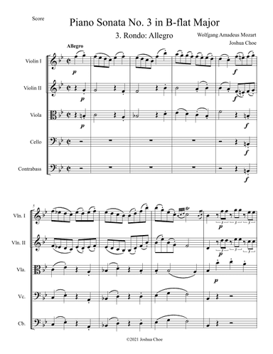 Piano Sonata No. 3 in B-Flat Major, Movement 3 (arr. Joshua Choe)
