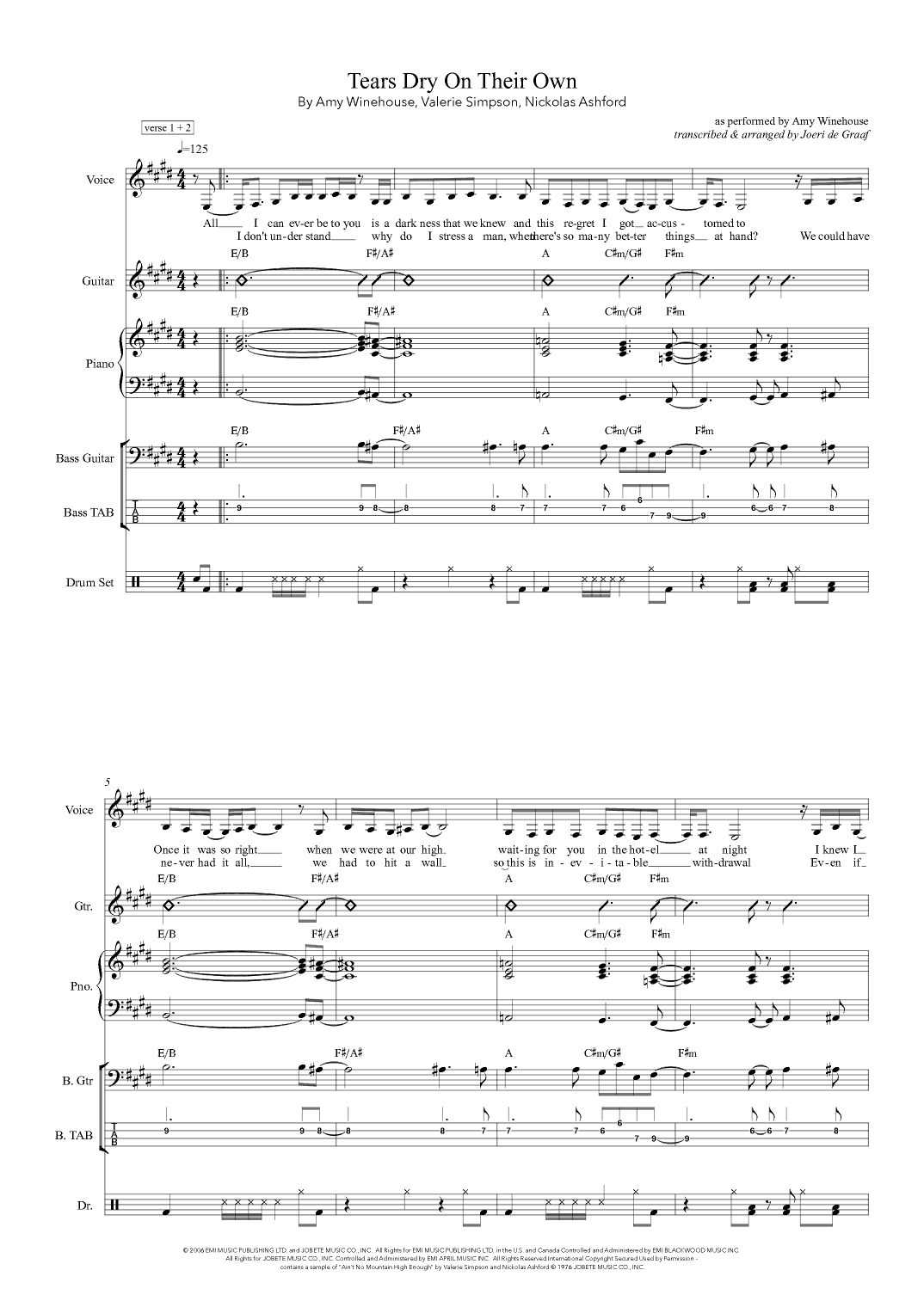 Tears Dry On Their Own (arr. Joeri de Graaf)