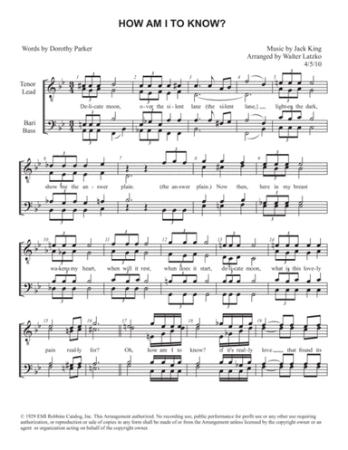 How Am I To Know (arr. Walter Latzko)