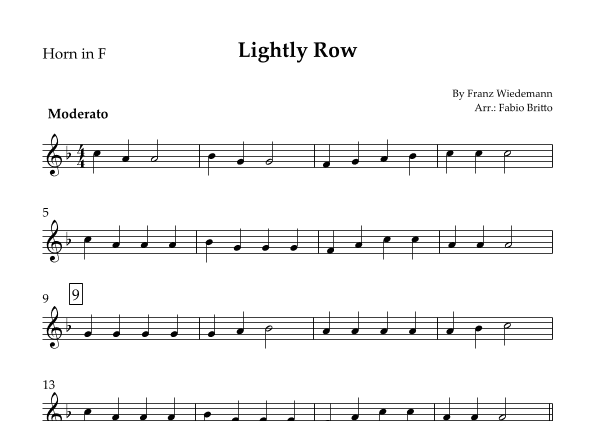 Lightly Row for Horn in F Solo (arr. Fabio Britto)