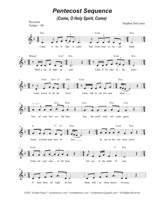 Pentecost Sequence (Come, O Holy Spirit, Come) (Vocal solo - Low Key)