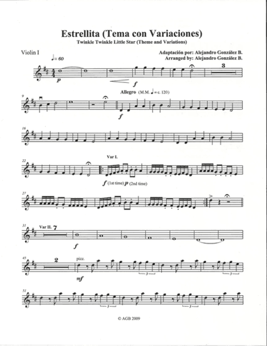 Twinkle Twinkle Little Star (Theme and Variations) For String Orchestra - Set of Individual Parts