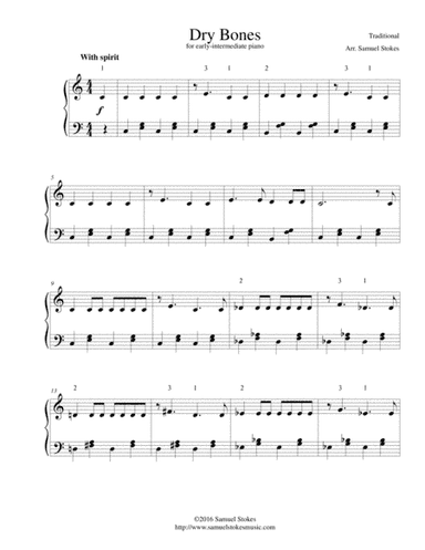Dry Bones (Dem Bones/Them Bones) - for early-intermediate piano (arr. Samuel Stokes)