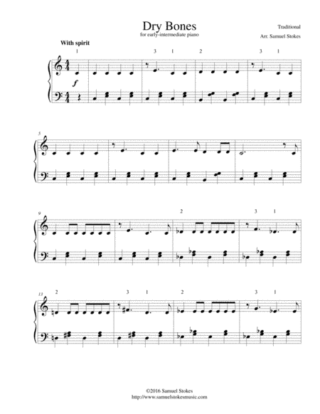 Dry Bones (Dem Bones/Them Bones) - for early-intermediate piano (arr. Samuel Stokes)