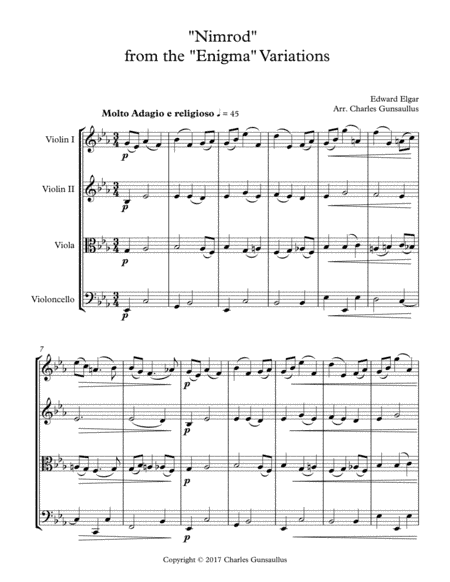 "Nimrod" from the "Enigma" Variations - String Quartet (arr. Charles Gunsaullus)