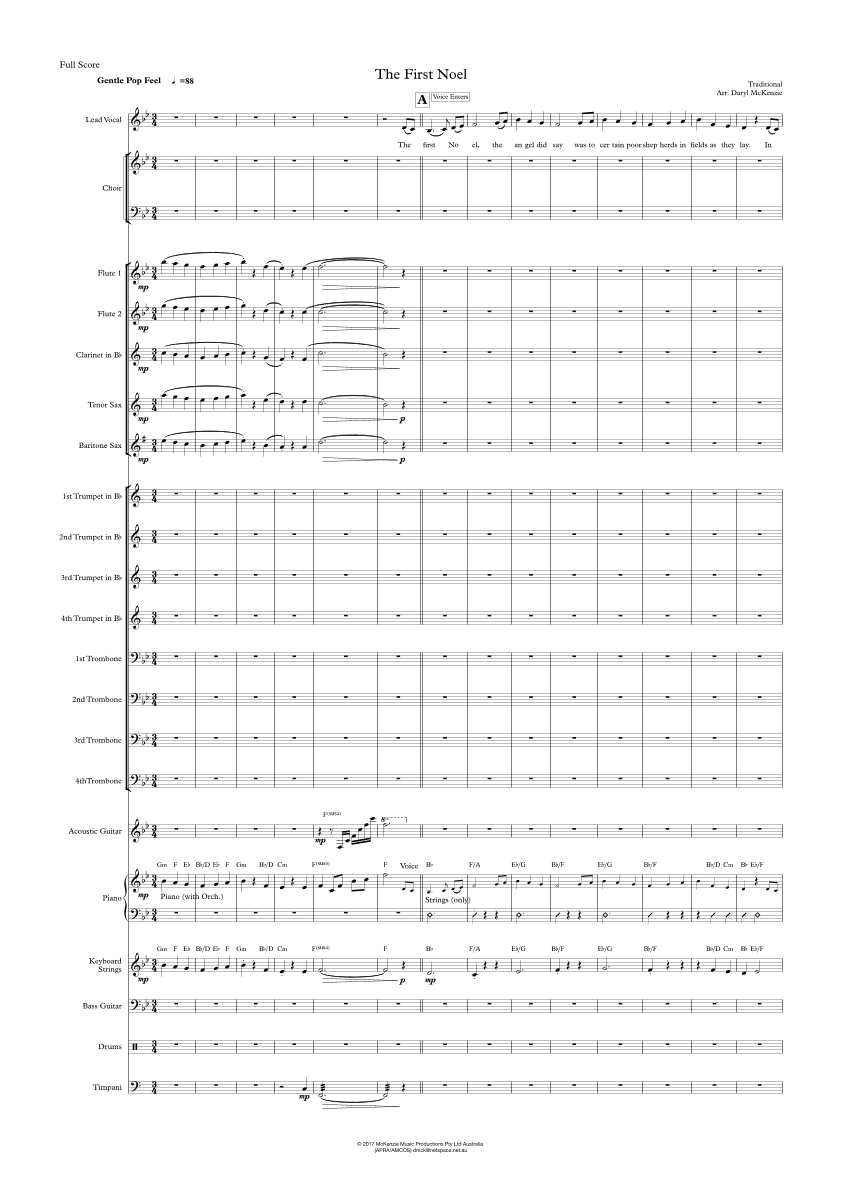 The First Noel Female Vocal, Choir and Big Band. Key of Bb (arr. Daryl McKenzie)