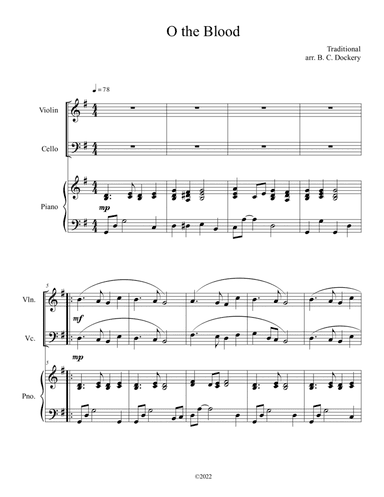 O the Blood (Violin and Cello Duet with Piano Accompaniment) (arr. B. C. Dockery)