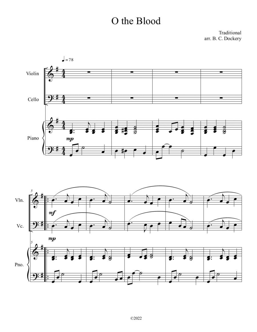 O the Blood (Violin and Cello Duet with Piano Accompaniment) (arr. B. C. Dockery)
