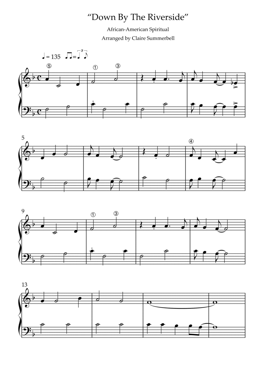 Down By The Riverside - Easy Piano Solo (arr. Claire Summerbell)
