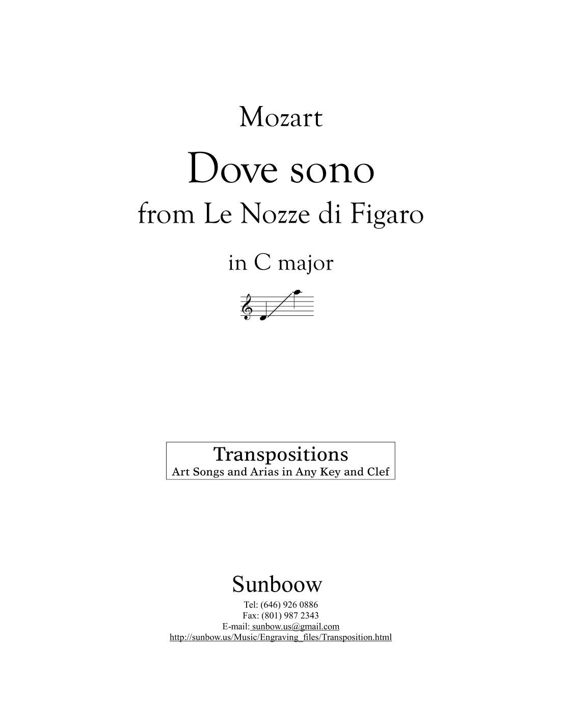 Mozart: Dove sono (transposed to C Major) (arr. Sunbow)
