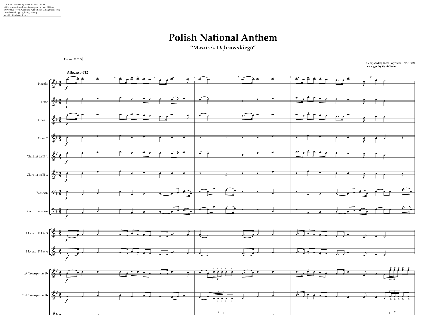 Polish National Anthem for Symphony Orchestra (Kt Olympic Anthem Series) (arr. Keith Terrett)