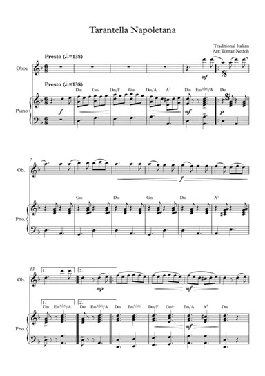 Tarantella Napoletana Oboe and Piano (arr. Tomaz Nedoh)