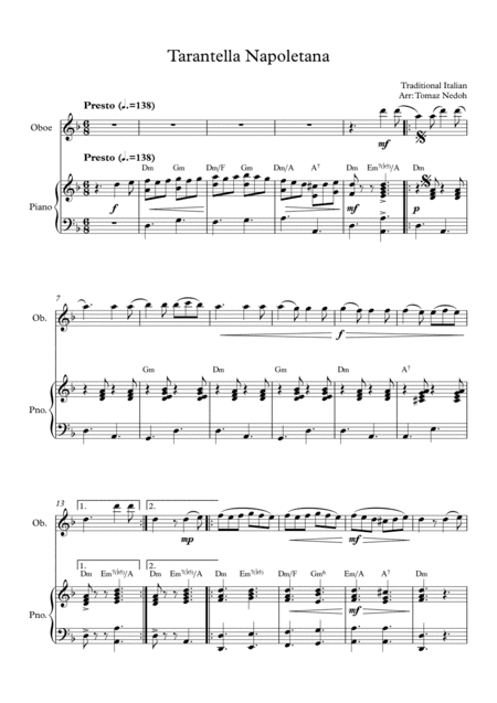 Tarantella Napoletana Oboe and Piano (arr. Tomaz Nedoh)
