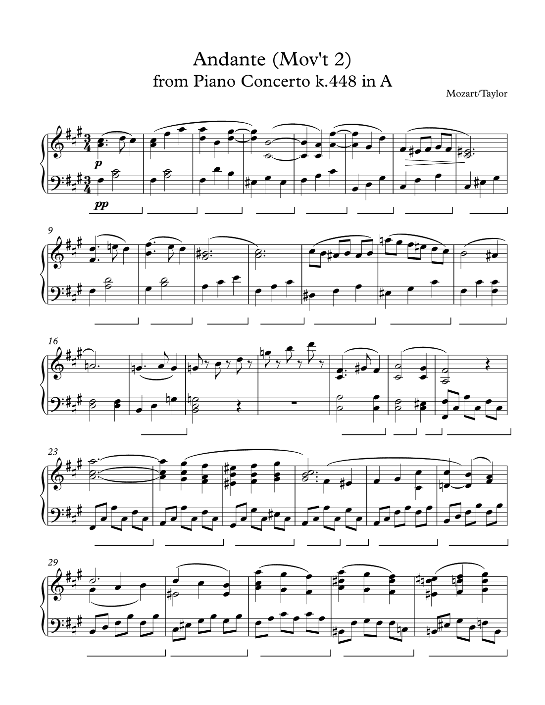 Mozart, k.488 piano concerto, mov't 2 paraphrase (arr. Paul Taylor)