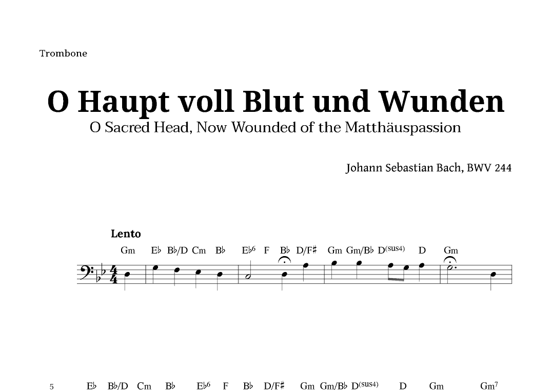 Sacred Head, Now Wounded by Bach for Trombone with Chords (arr. Langanho)