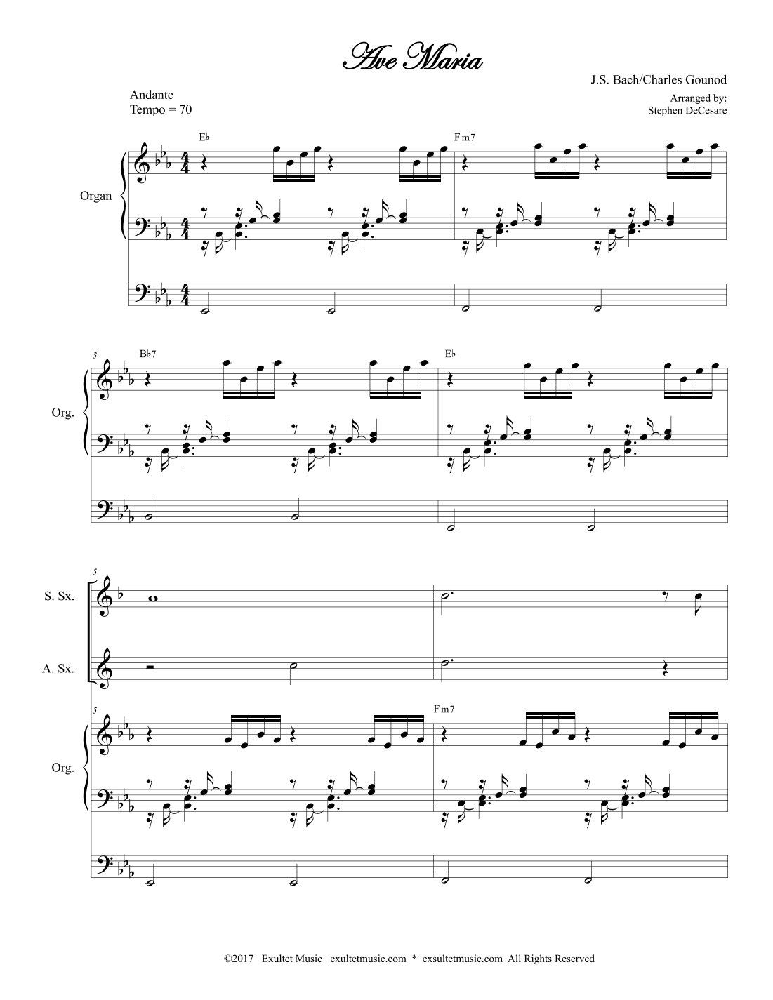 Ave Maria (Saxophone Quartet - Organ Accompaniment) (arr. Stephen DeCesare)
