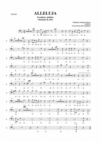 ALLELUJA (Exsultate, jubilate K.165) W.A.Mozart - Arr. for SATB Choir and Organ - Part for BASS (arr. R. Tagliabue)