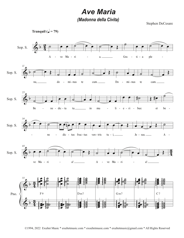 Ave Maria (Madonna della Civita) (Soprano solo and Unison choir - High Key)