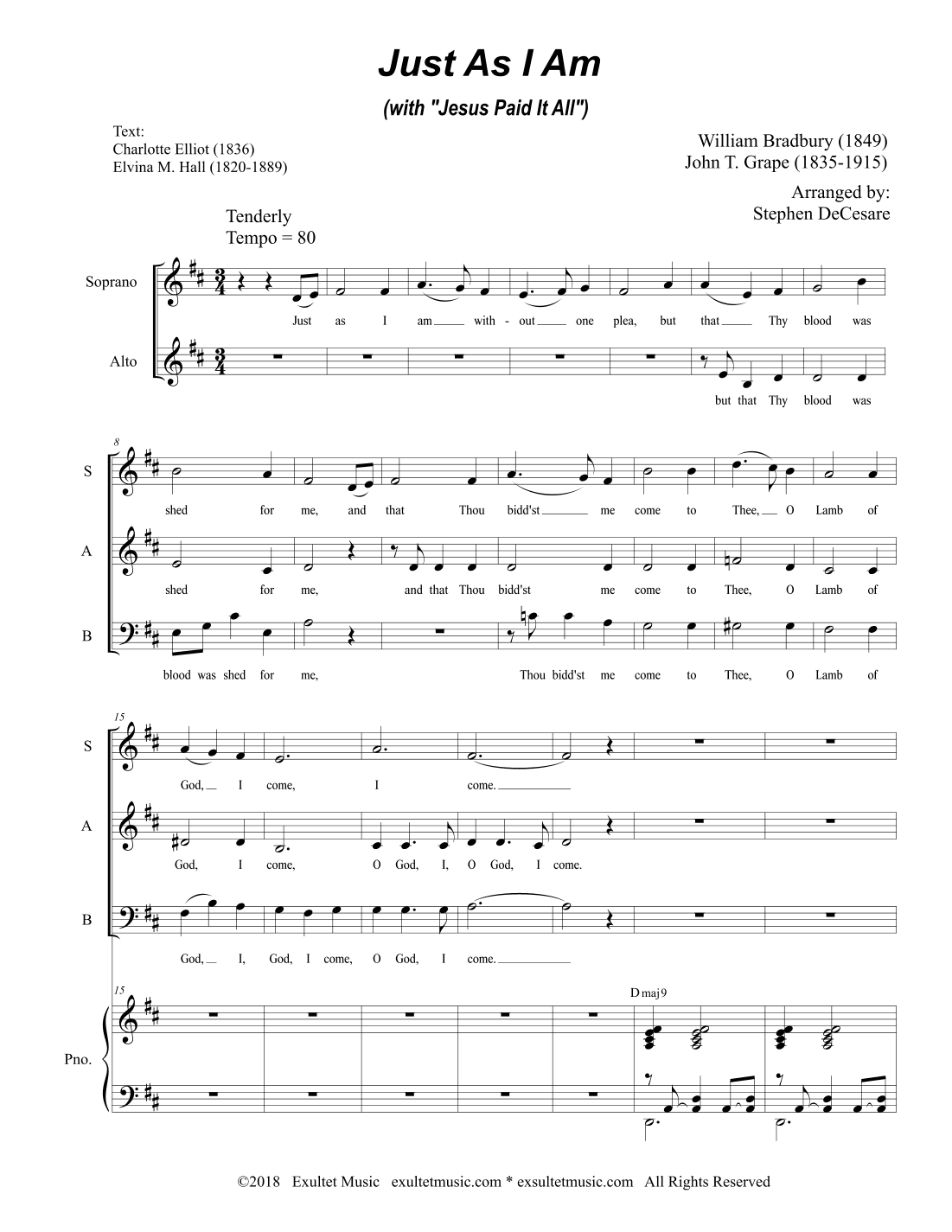 Just As I Am (with "Jesus Paid It All") (SAB) (arr. Stephen DeCesare)