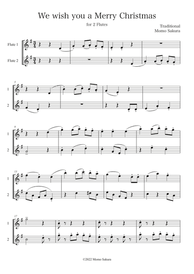 We wish you a Merry Christmas for 2 Flutes / Flute duet (arr. Momo Sakura)