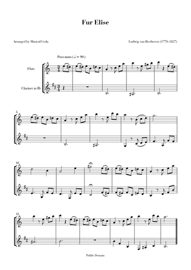 Fur Elise - Flute & Clarinet (arr. Musical Coda)