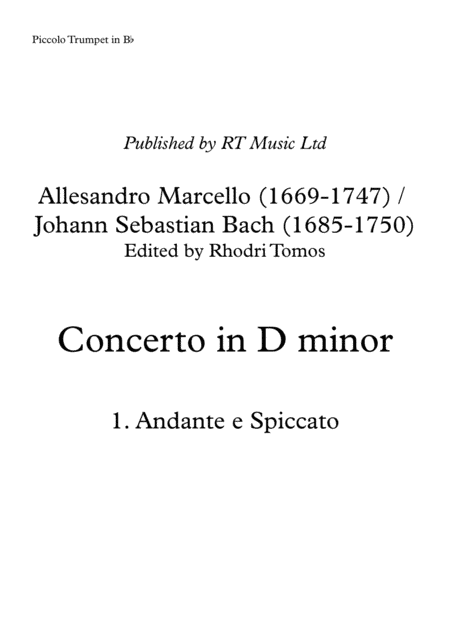 Marcello / Bach BWV974 Concerto no.3 in D minor (arr. Rhodri Tomos)