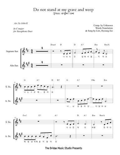 Do not stand at my grave and weep (arr. John K)