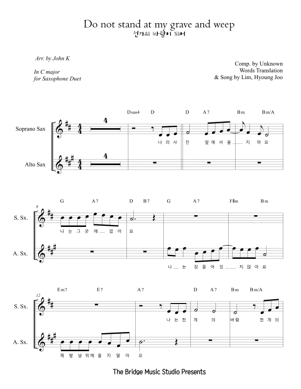 Do not stand at my grave and weep (arr. John K)