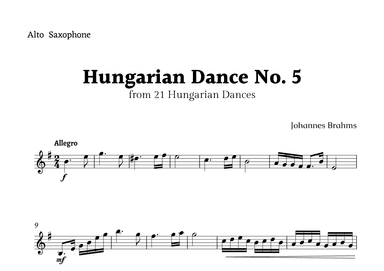 Hungarian Dance No. 5 by Brahms for Alto Sax Solo (arr. Rika K.)