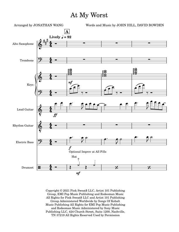 At My Worst (arr. Jonathan Wang)
